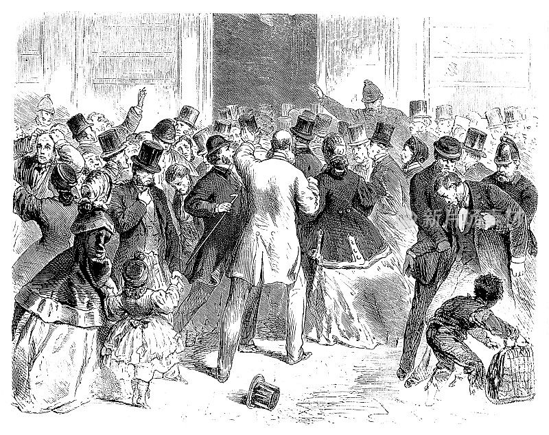 在1866年5月11日倒闭的伦敦Overend, Gurney and Company银行前面